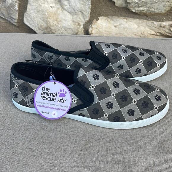 Animal Rescue Site Paw Print Canvas Slip-On Shoes gray black size 8 NEW - Picture 1 of 6